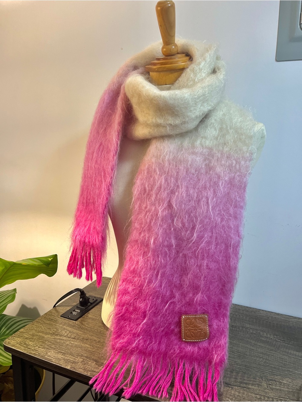 LOEWE Cozy Ombre Pink & Cream Mohair Scarf